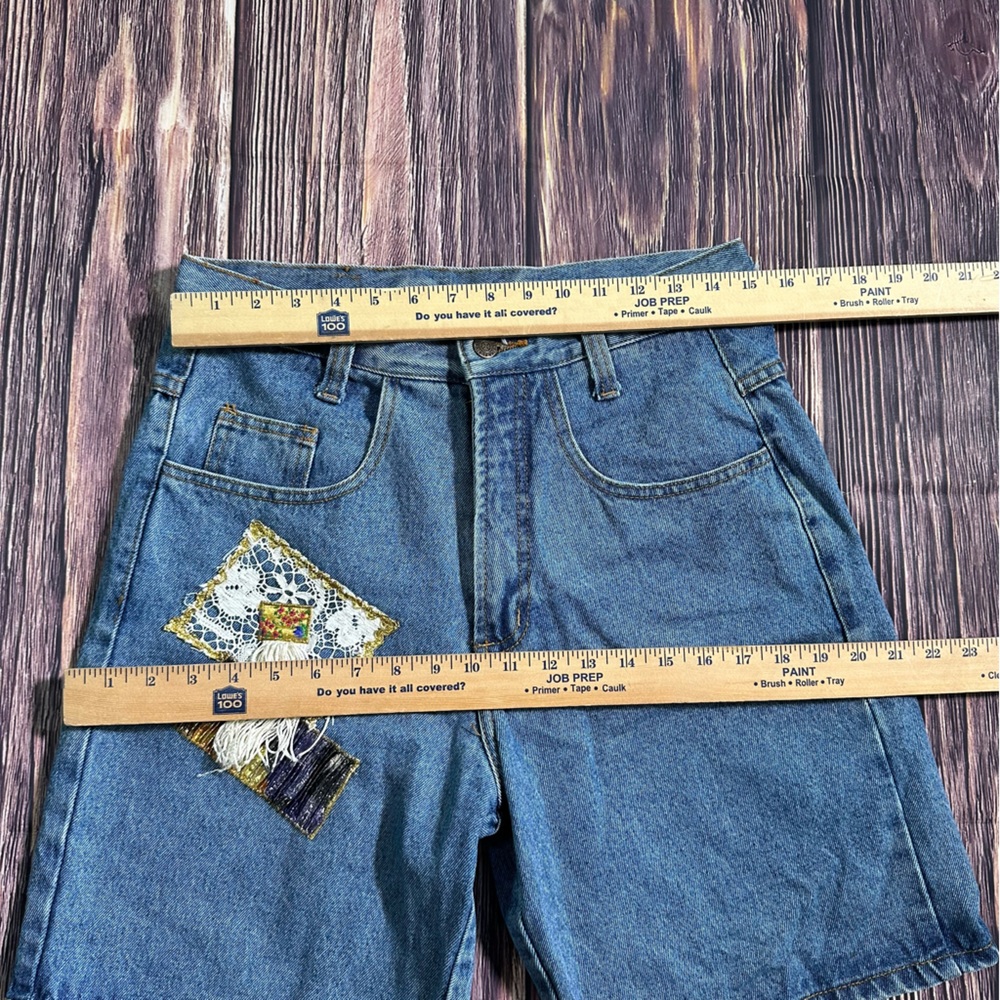 Women’s Vintage 80’s AFSY Embroidered Patchwork Denim Jean Shorts Deadstock - Picture 8 of 8
